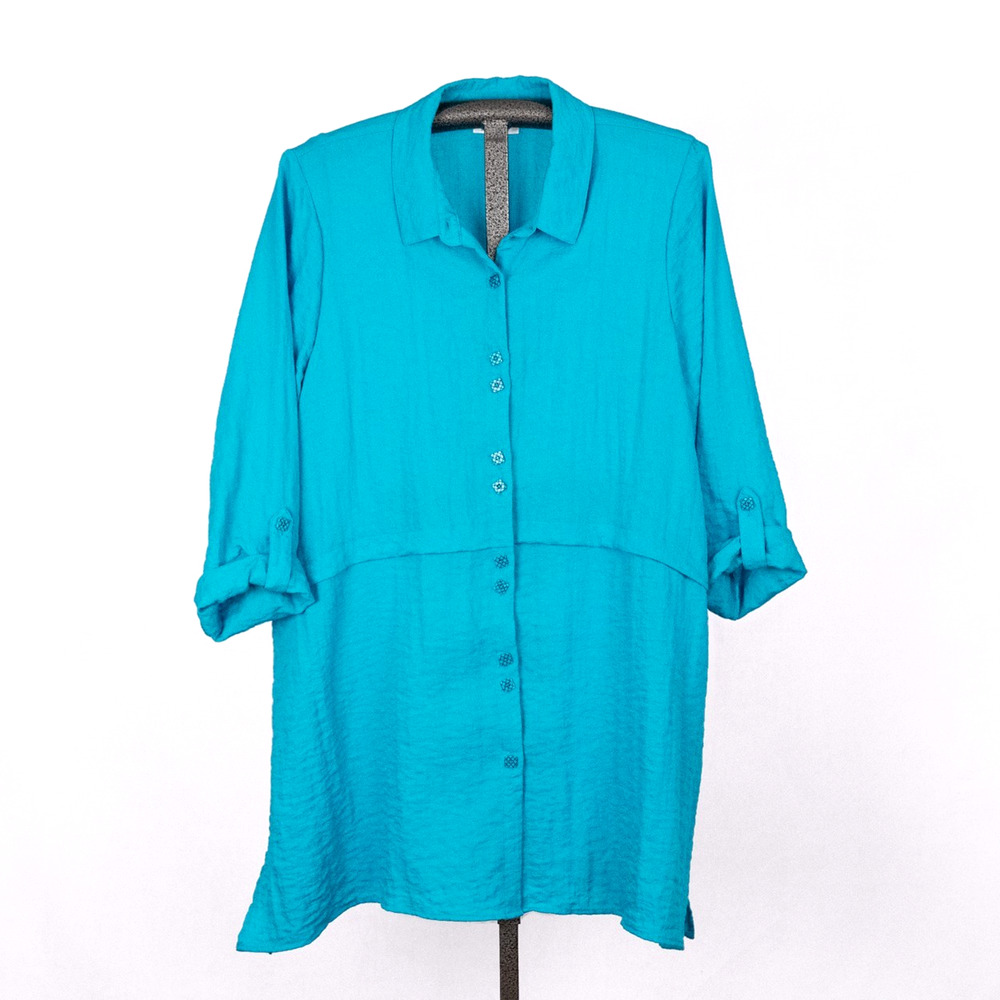 Habitat Women's Turquoise Tunic Top XL Colorful Beachy Coastal Lagenlook Artsy